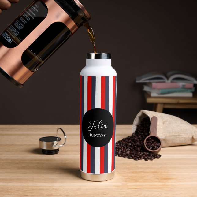 Red, white and blue stripes custom name water bottle (Coffee)