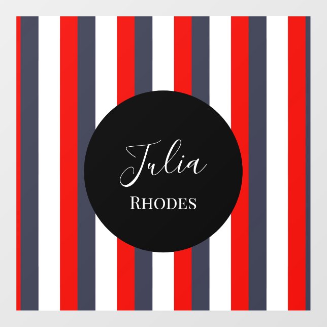 Red, white and blue stripes custom name window cling (Sheet)