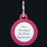 Red, White, and Blue Stripes Diabetic Pet ID Tag<br><div class="desc">Customizable striped pattern in red, white, and periwinkle blue, with room for personalized text you won't find on standard pet ID tags. Looks beautiful on! On the front- Personalize your pet's name in the message. OR, you can edit the text to reflect any information you might want a finder to...</div>