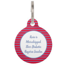 Red, White, and Blue Stripes Diabetic Pet ID Tag