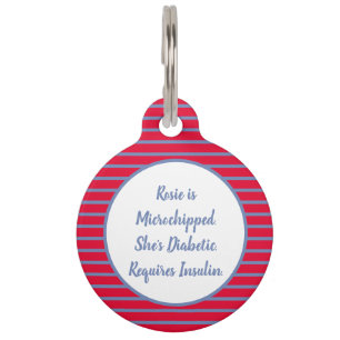 Red, White, and Blue Stripes Diabetic Pet ID Tag