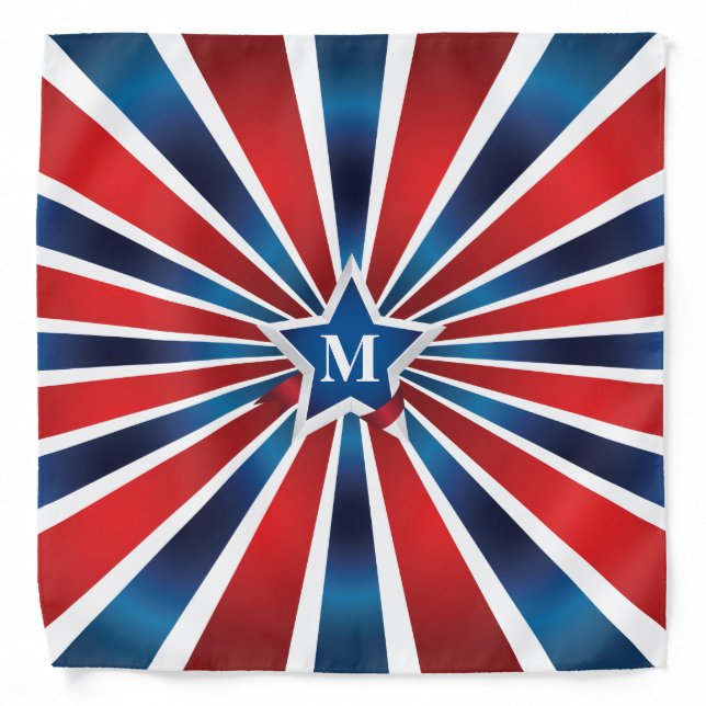 Red White and Blue Stripes Monogram Bandana (Front)