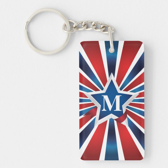 Red White and Blue Stripes Monogram Keychain (Front)