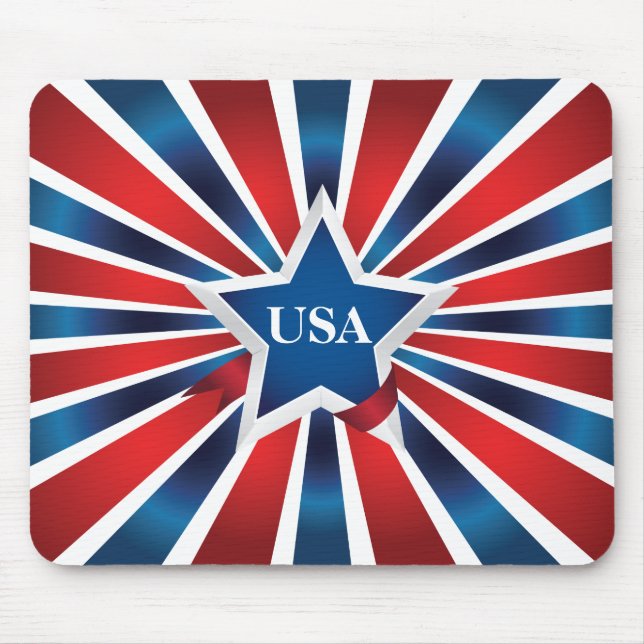 Red White and Blue Stripes Monogram Mouse Pad (Front)