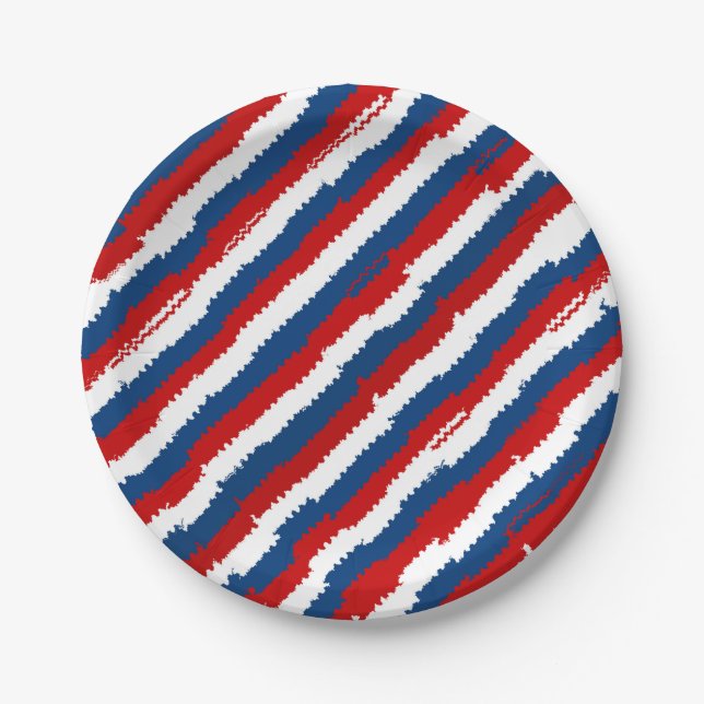 Red, White and Blue Stripes Paper Plates (Front)