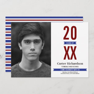 Red White and Blue Stripes Photo Graduation Invitation