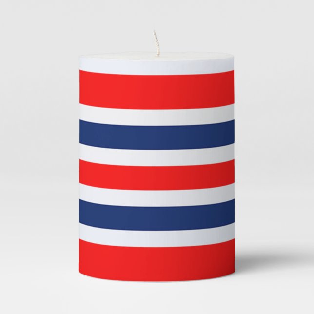 Red White And Blue Stripes Pillar Candle (Front)