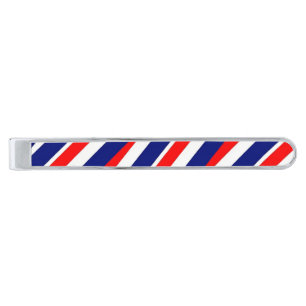 Red, White and Blue Stripes Silver Finish Tie Bar