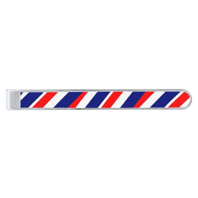 Red, White and Blue Stripes Silver Finish Tie Bar (Front)
