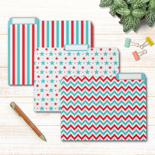 Red White and Blue Stripes Stars Chevron Custom File Folder