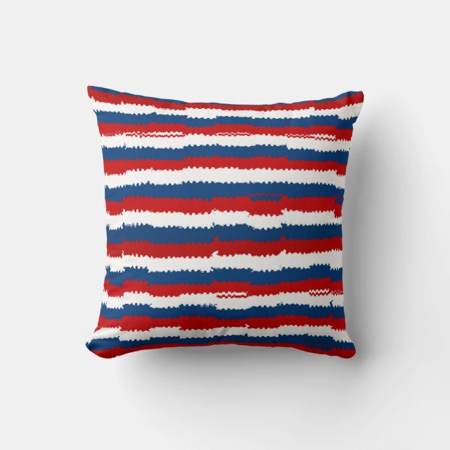 Red, White and Blue Stripes Throw Pillow (Front)