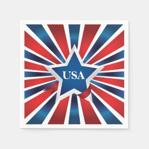 Red White and Blue Stripes USA Monogram Paper Napkins