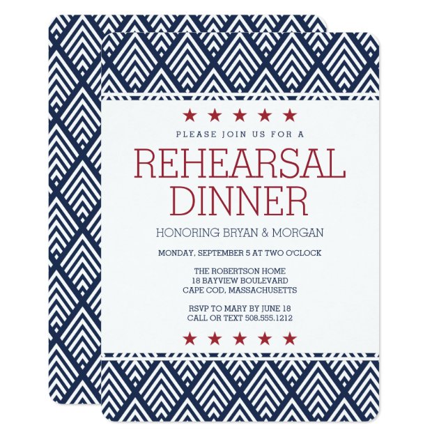 Red White And Blue Summer Rehearsal Dinner Invitation