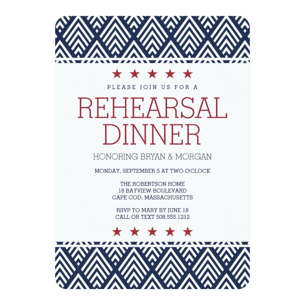 Red White And Blue Summer Rehearsal Dinner Invitation