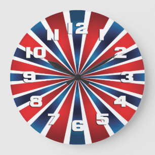 Red White and Blue Sunburst Stripes Large Clock