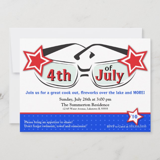 Red White and Blue Sunglasses Invitation (Front)