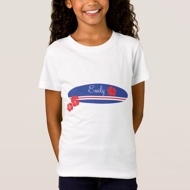 Red White and Blue Surfboard Hibiscus T-Shirt (Front)