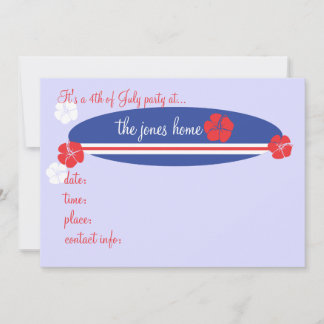 Red White and Blue Surfing Hibiscus Invitation