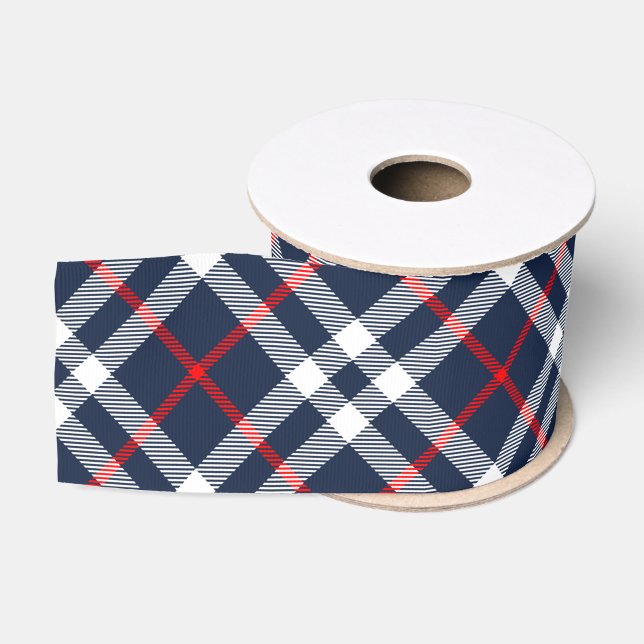 Red White and Blue Tartan Grosgrain Ribbon (Spool)