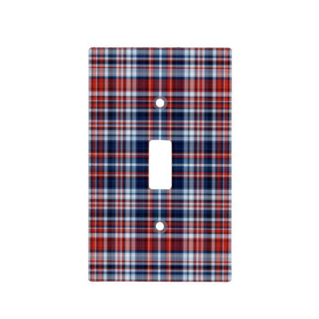 Red White and Blue Tartan Light Switch Cover (Front)