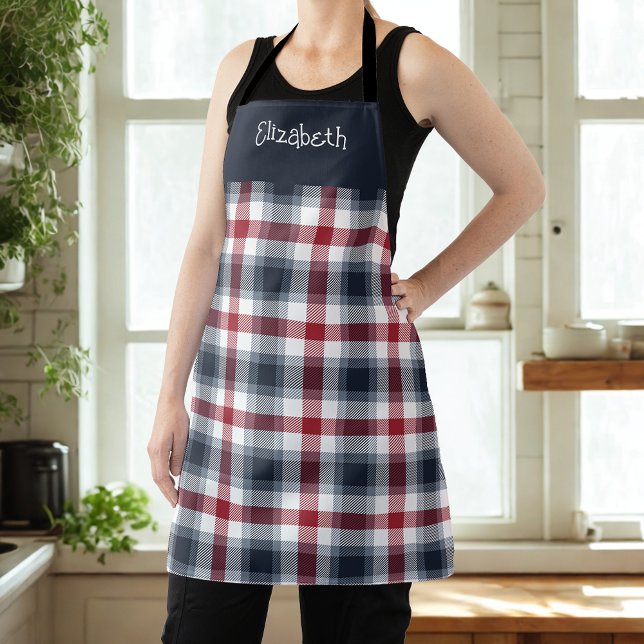 Red White and Blue Tartan Name Apron (Creator Uploaded)