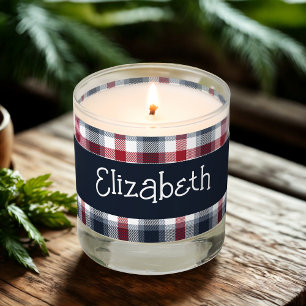Red White and Blue Tartan Name Scented Jar Candle
