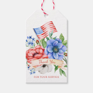 Red White and Blue Thank you for Your Service Gift Tags