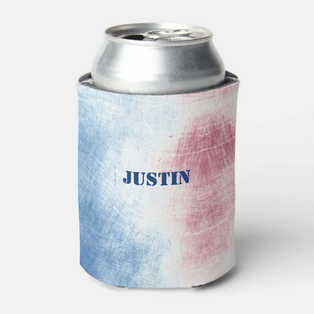 Red White and Blue Tie Dye Personalized Can Wrap Cooler (Can Front)