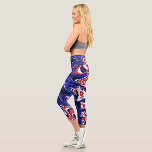 Red White and Blue Tie_Dye  Watercolor Abstract Capri Leggings