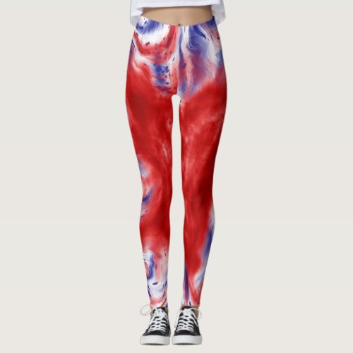 Red White and Blue Tie_Dye  Watercolor Leggings