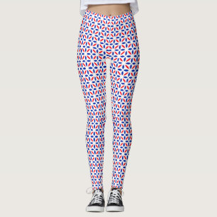 Red White and Blue Tile Pattern Leggings