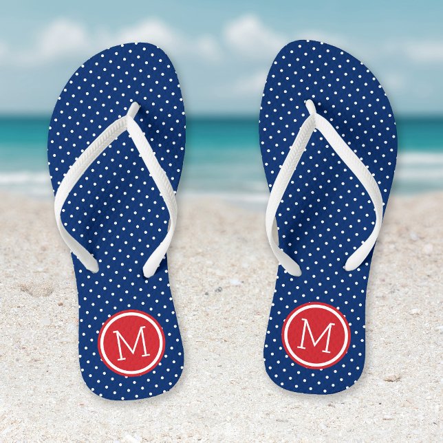 Red White and Blue Tiny Dots Monogram Flip Flops (Creator Uploaded)