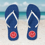Red White and Blue Tiny Dots Monogram Flip Flops<br><div class="desc">Custom printed flip flop sandals with a cute girly polka dot pattern and your custom monogram or other text in a circle frame. Click Customize It to change text fonts and colors or add your own images to create a unique one of a kind design!</div>