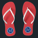 Red White and Blue Tiny Dots Monogram Flip Flops<br><div class="desc">Custom printed flip flop sandals with a cute girly polka dot pattern and your custom monogram or other text in a circle frame. Click Customize It to change text fonts and colors or add your own images to create a unique one of a kind design!</div>