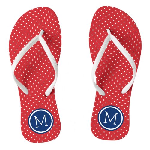 Red White and Blue Tiny Dots Monogram Flip Flops