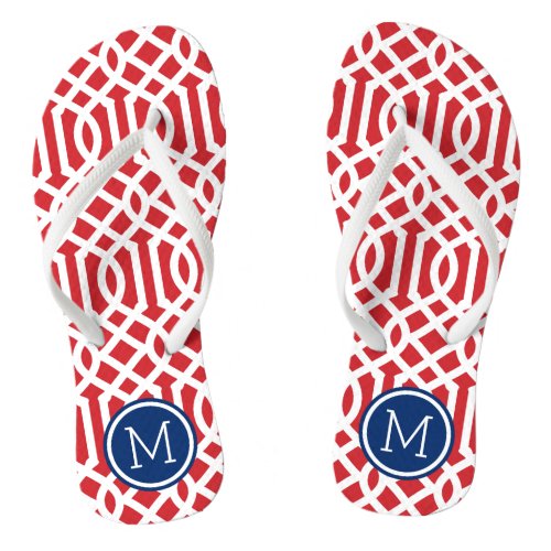 Red White and Blue Trellis Monogram Flip Flops