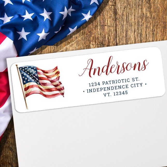 Red White and Blue US American Flag Return Address Label (Creator Uploaded)