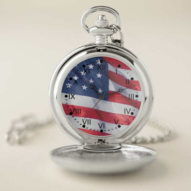 Red, White and Blue US Flag Segment Pocket Watch (Inside)