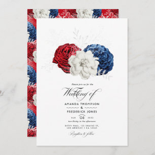 Red White and Blue USA American Wedding Photo Invitation