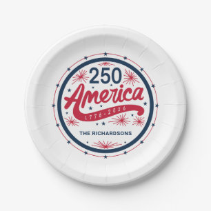 Red White and Blue USA America's 250th Anniversary Paper Plates