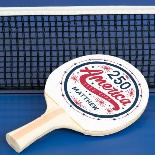 Red White and Blue USA America's 250th Anniversary Ping Pong Paddle