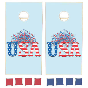 Red White and Blue USA Fireworks Cornhole Set