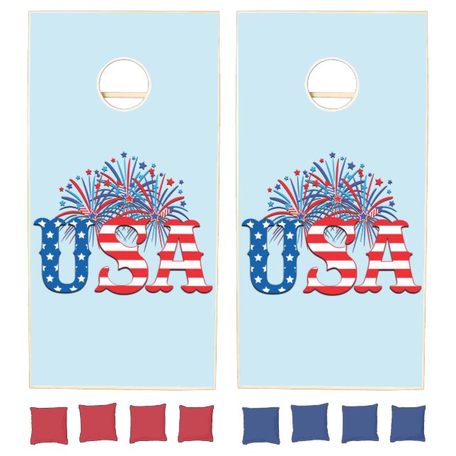 Red White and Blue USA Fireworks  Cornhole Set (Set)