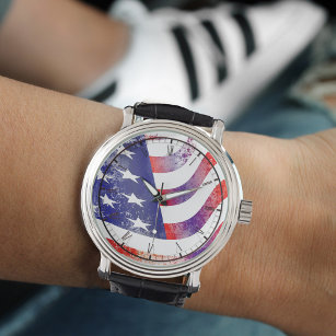 Red White and Blue USA Flag Watch