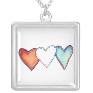 Red, White, and Blue USA Hearts Jewelry Necklace