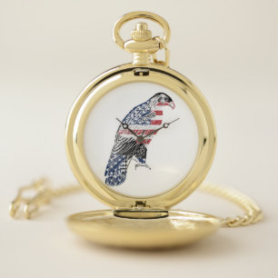 Red White And Blue USA Patriotic Eagle Art Pocket Watch