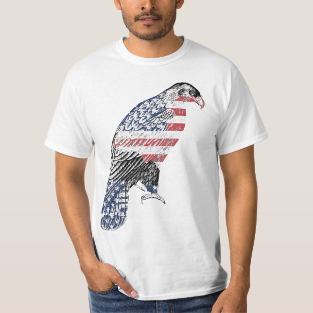 Red White And Blue USA Patriotic Eagle Art T-Shirt (Front)