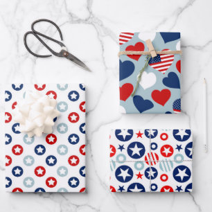 Red, White and Blue USA Stars and Stripes pattern Wrapping Paper Sheets