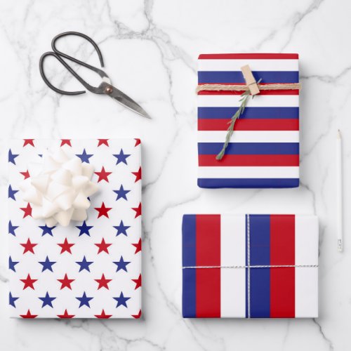 Red White and Blue USA Stars and Stripes pattern Wrapping Paper Sheets