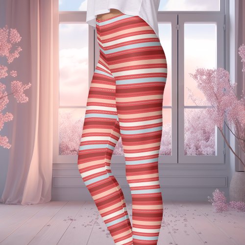 Red, White, And Blue Valentine'S Day Striped Leggings